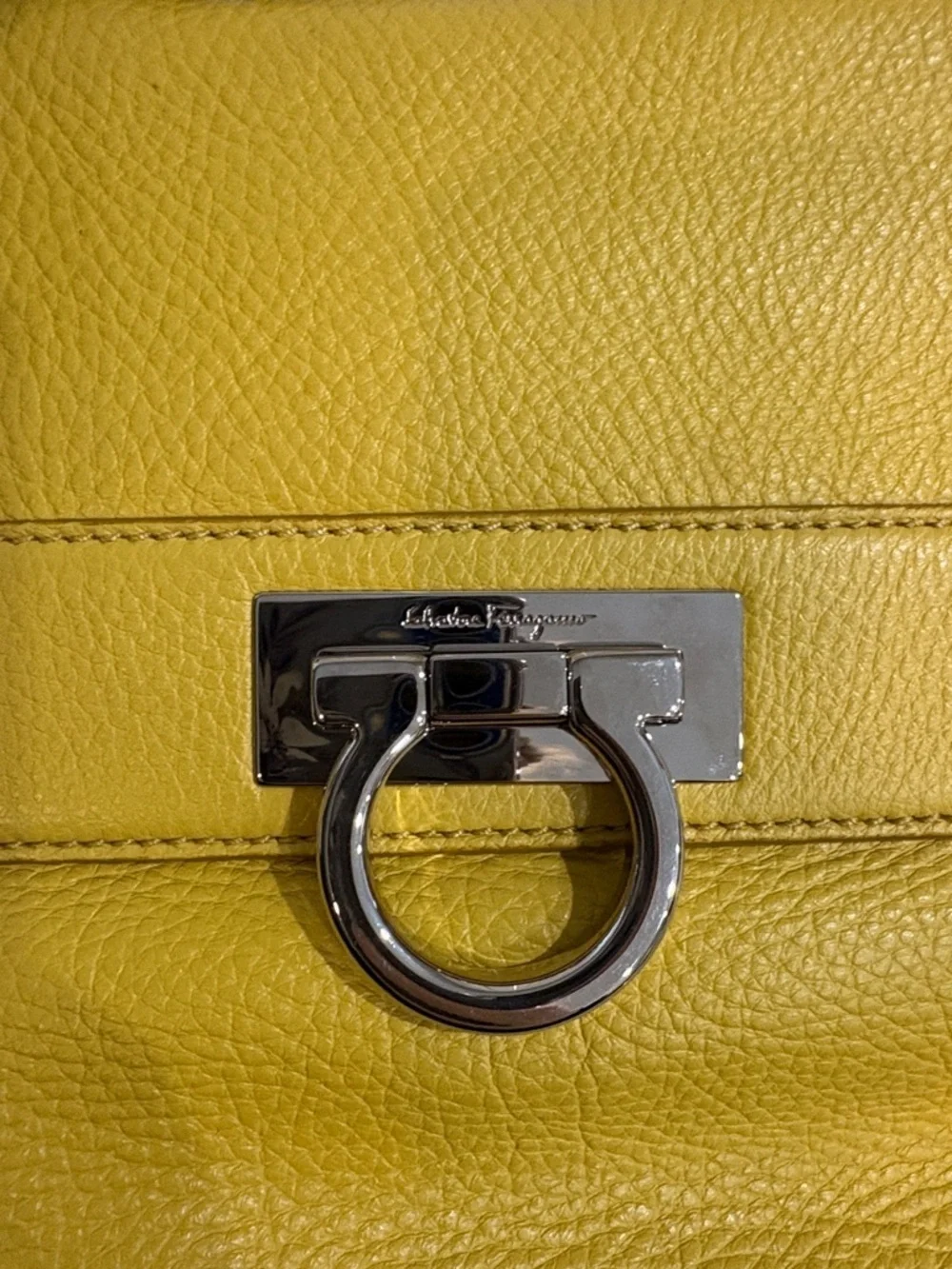 Salvatore Ferragamo Yellow Pebbled Leather Satchel with Crossbody Strap
